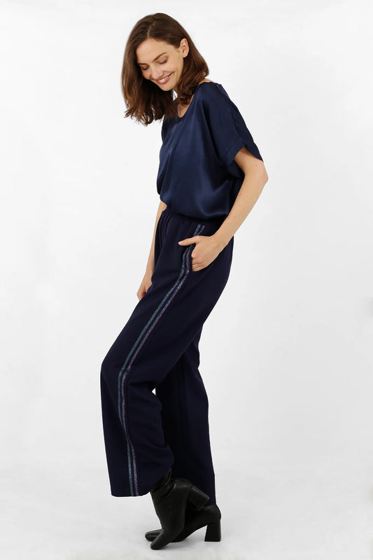 Navy Blue Trousers with Glitter Stripe