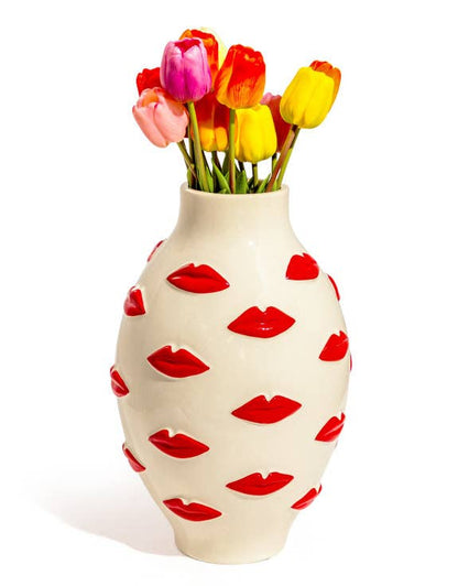 Large Multi Red Lips Vase
