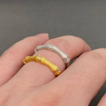 Matt Silver Rhinestone Inlaid Bamboo Ring