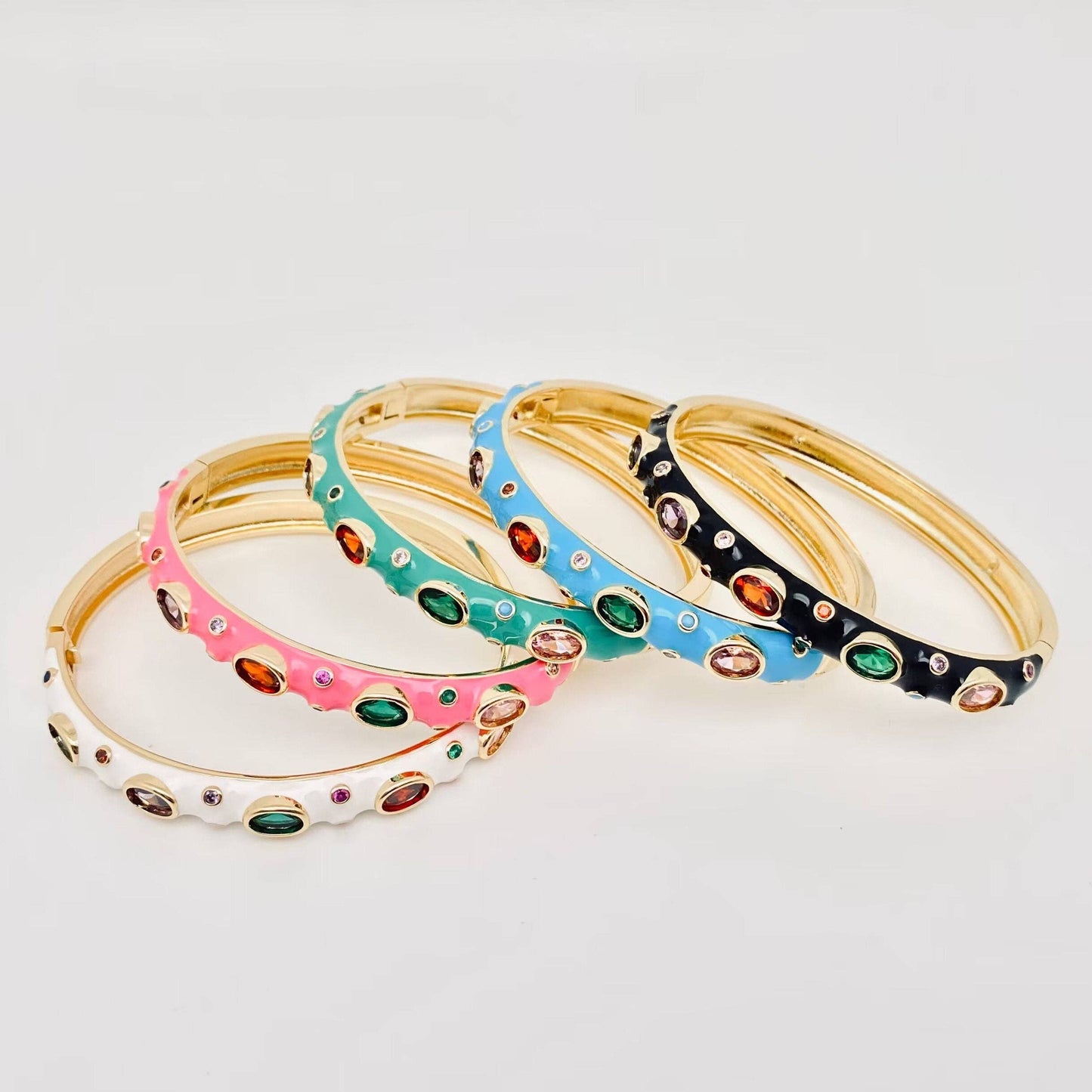 Inlaid Cubic Zirconia Blue Enamel Bangle