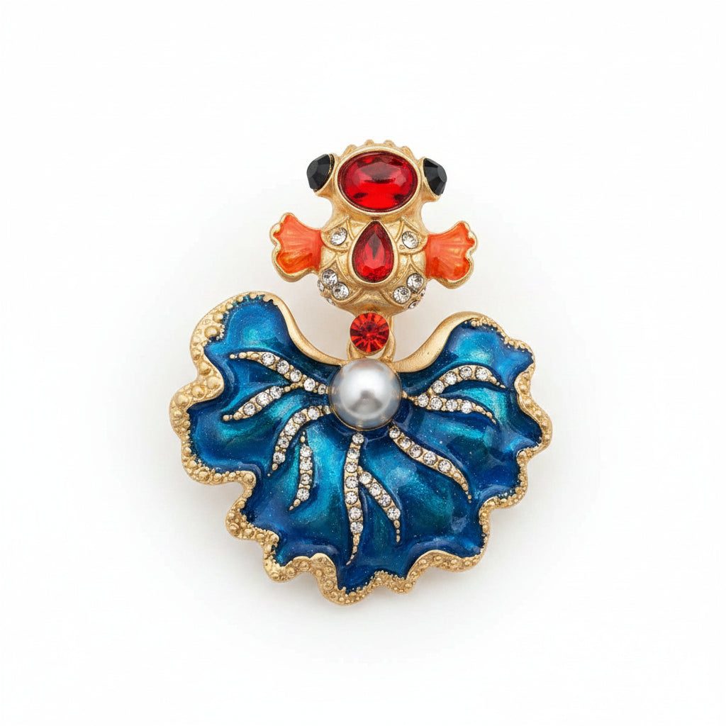Rhinestone Inlaid Enamel Goldfish Brooch: Blue