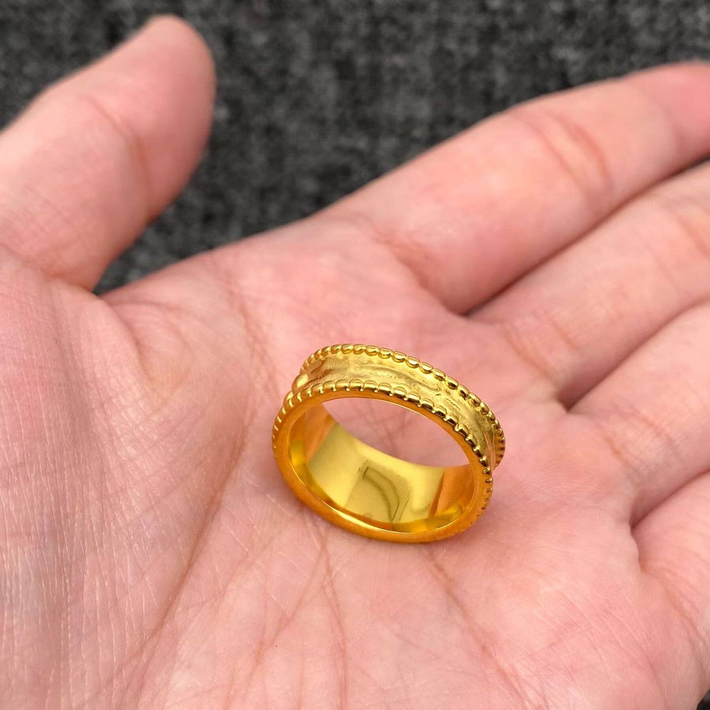 Gold Wave & Dot Pattern Ring