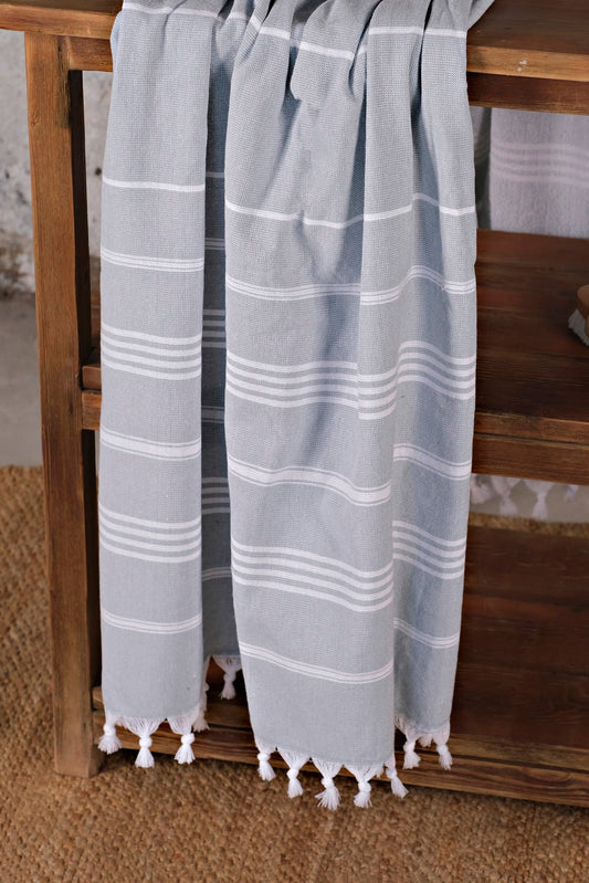 Turkish Cotton Towel - Green and White Stripe