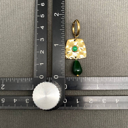 Green & Gold Aventurine Square Huggie Earrings