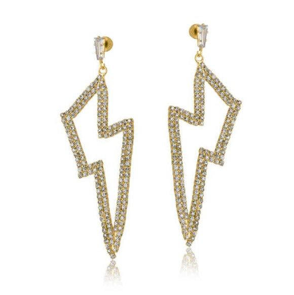 Lightening Bolt Diamantee Earrings - Gold