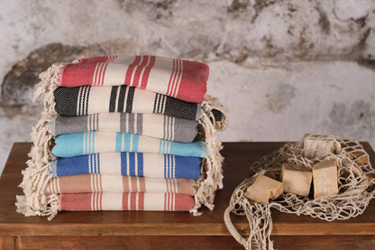 Striped Turkish Cotton Peshtemal Bath Beach Gym Spa Towel - Blue