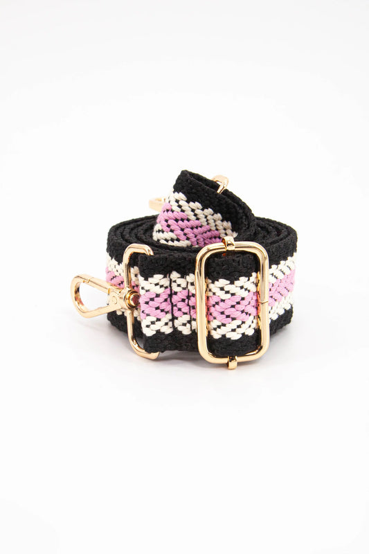 Stripe bag strap - Black/Pink