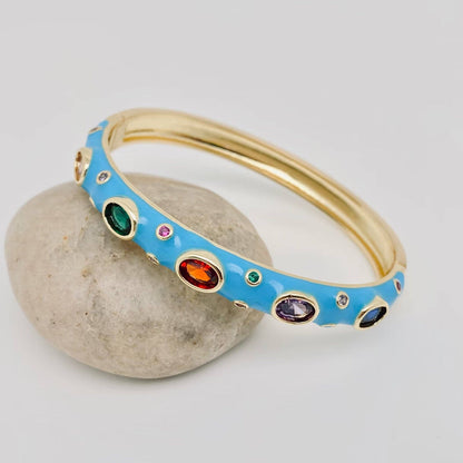 Pale Blue Enamel Bangle with Cubic Zirconia