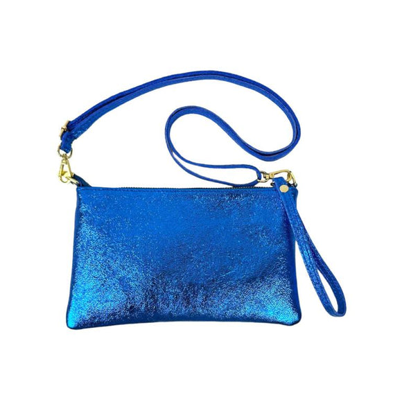 Metallic Leather Clutch Bag - Electric Blue