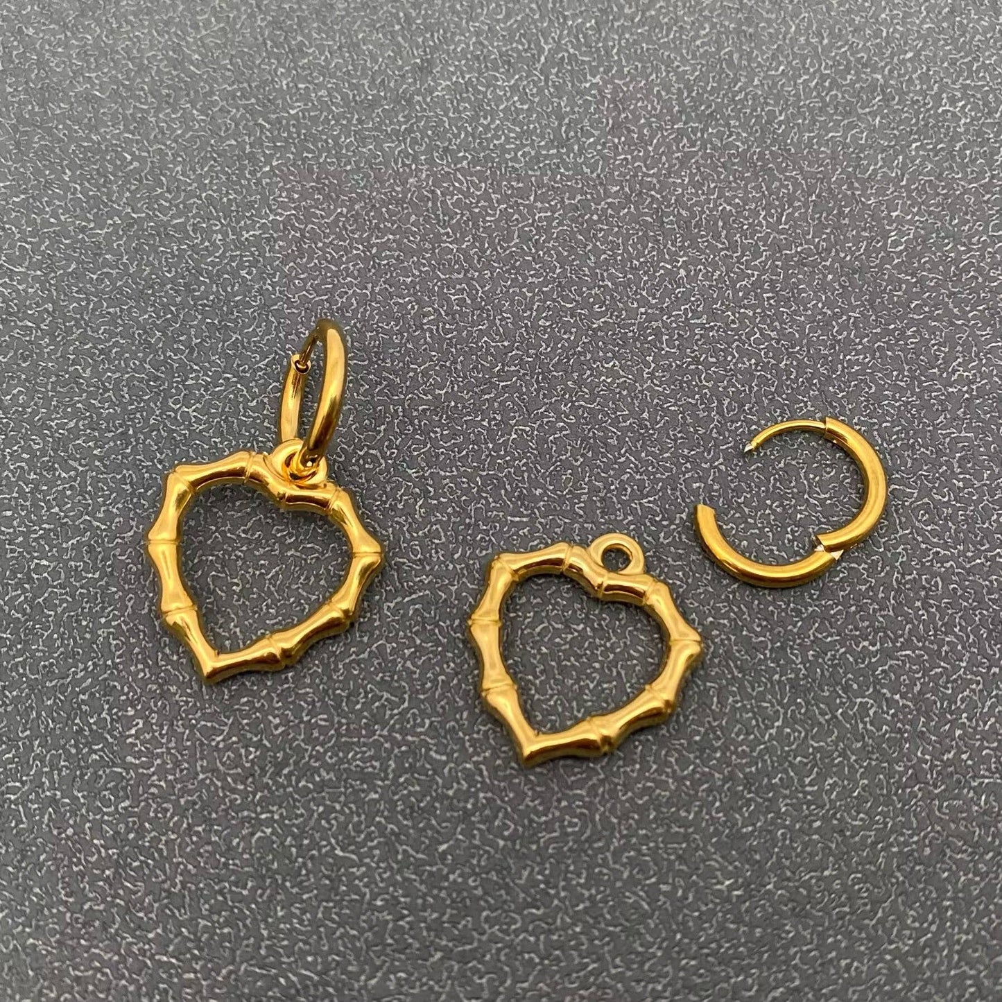 Hollow Bamboo Heart Huggie Earrings
