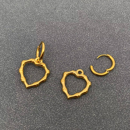 Hollow Bamboo Heart Huggie Earrings