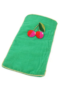 Beaded Velvet Glasses Case - Cherries