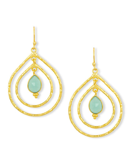 Double Hoop Earrings - Aqua Chalcedony
