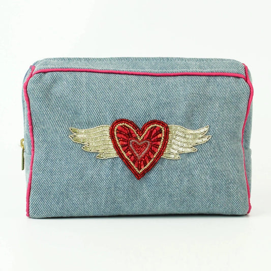 Flying Heart Denim Make-Up Bag