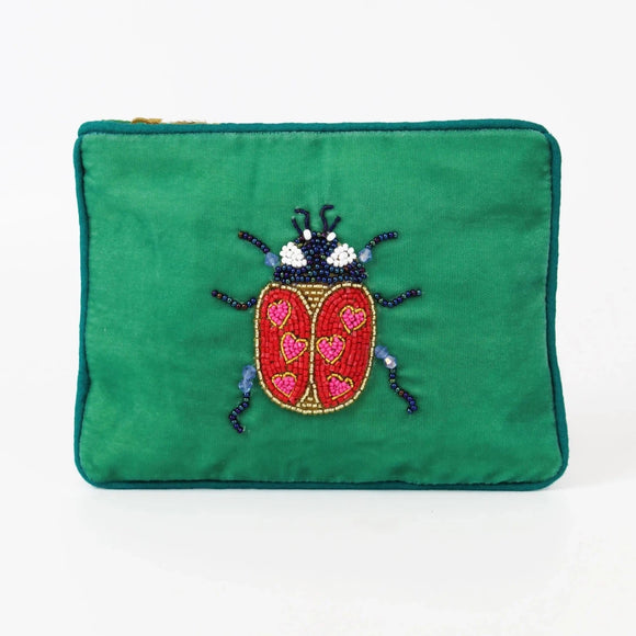 Small Beaded Velvet Pouch - Ladybird