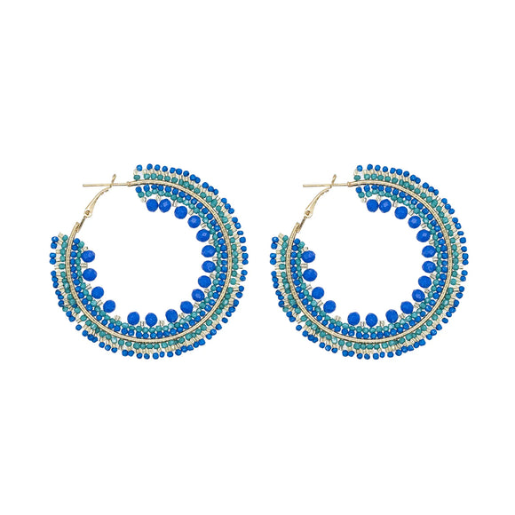 Blue and Gold Beaded Earrings