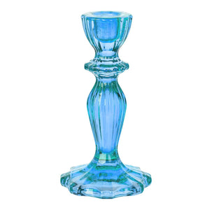 Bougeoir en verre bleu