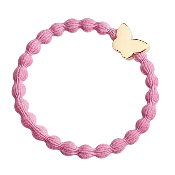 Pulsera/lazo para el pelo - Mariposa dorada y rosa