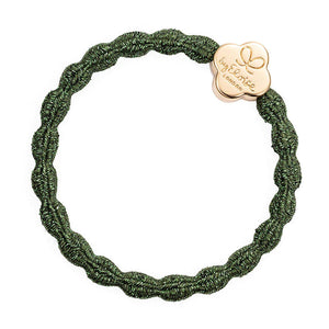 Hair Tie/Bracelet - Gold Quatrefoil Metallic Chive Green