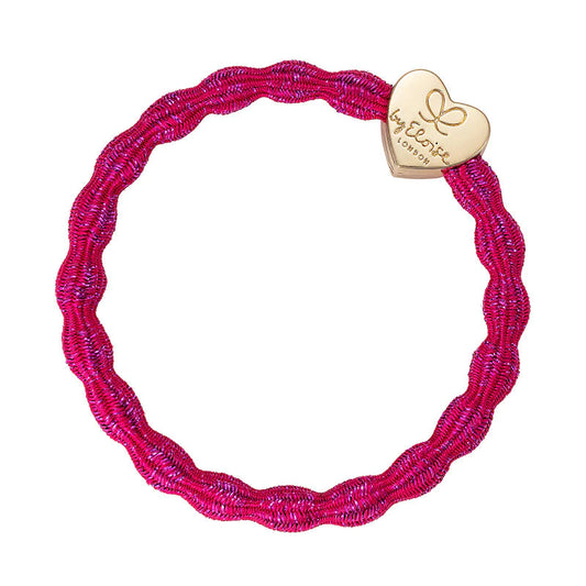 Hair Tie/Bracelet- Gold Heart Metallic Fuchsia