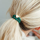 Hair Tie/Bracelet - Gold Heart Woven - Chive Green