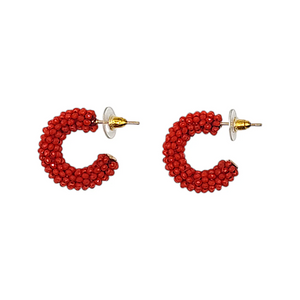 Coral Red Mini Cluster Hoop Earrings