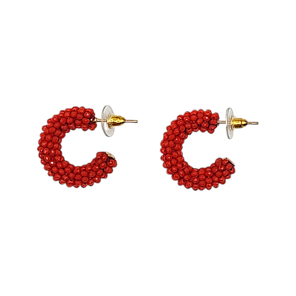 Mini aros con racimo de coral rojo