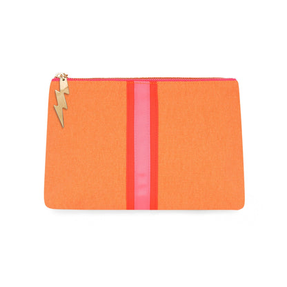 BRIGHT ORANGE LUCKY STRIPE CLUTCH