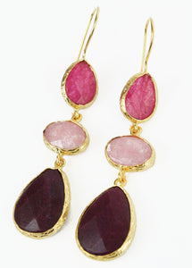 Pink Triple Drop Earrings