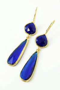 Boucles d'oreilles pendantes bleues à 2 gouttes