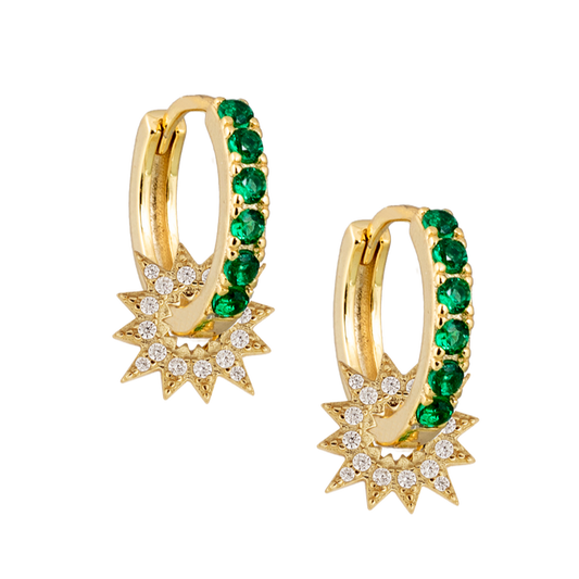 Emerald Stone Huggies with sun disc