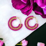 Fuchsia Mini Beaded Ombre Hoop Earrings