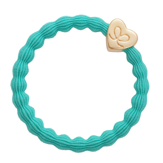 Hair Tie/Bracelet - Gold Heart Turquoise