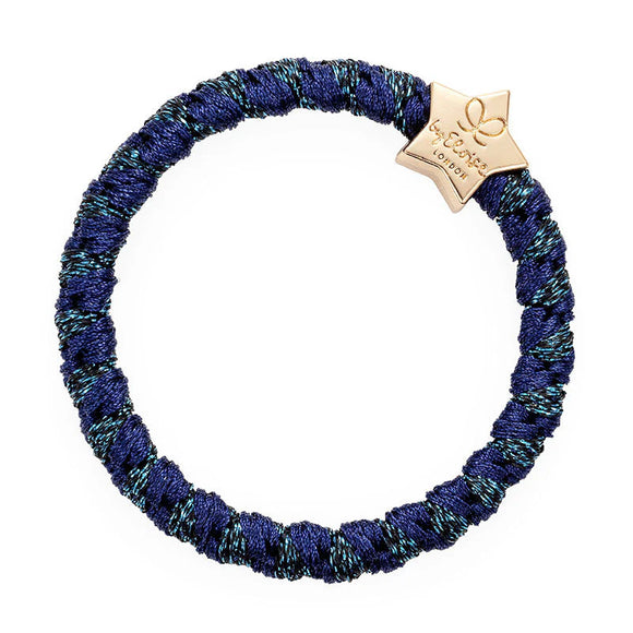 Élastique/bracelet pour cheveux - Étoile dorée tissée - Bleu marine scintillant