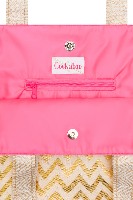 Grand sac fourre-tout en zigzag doré