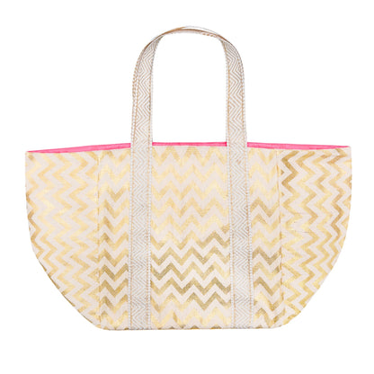 Grand sac fourre-tout en zigzag doré