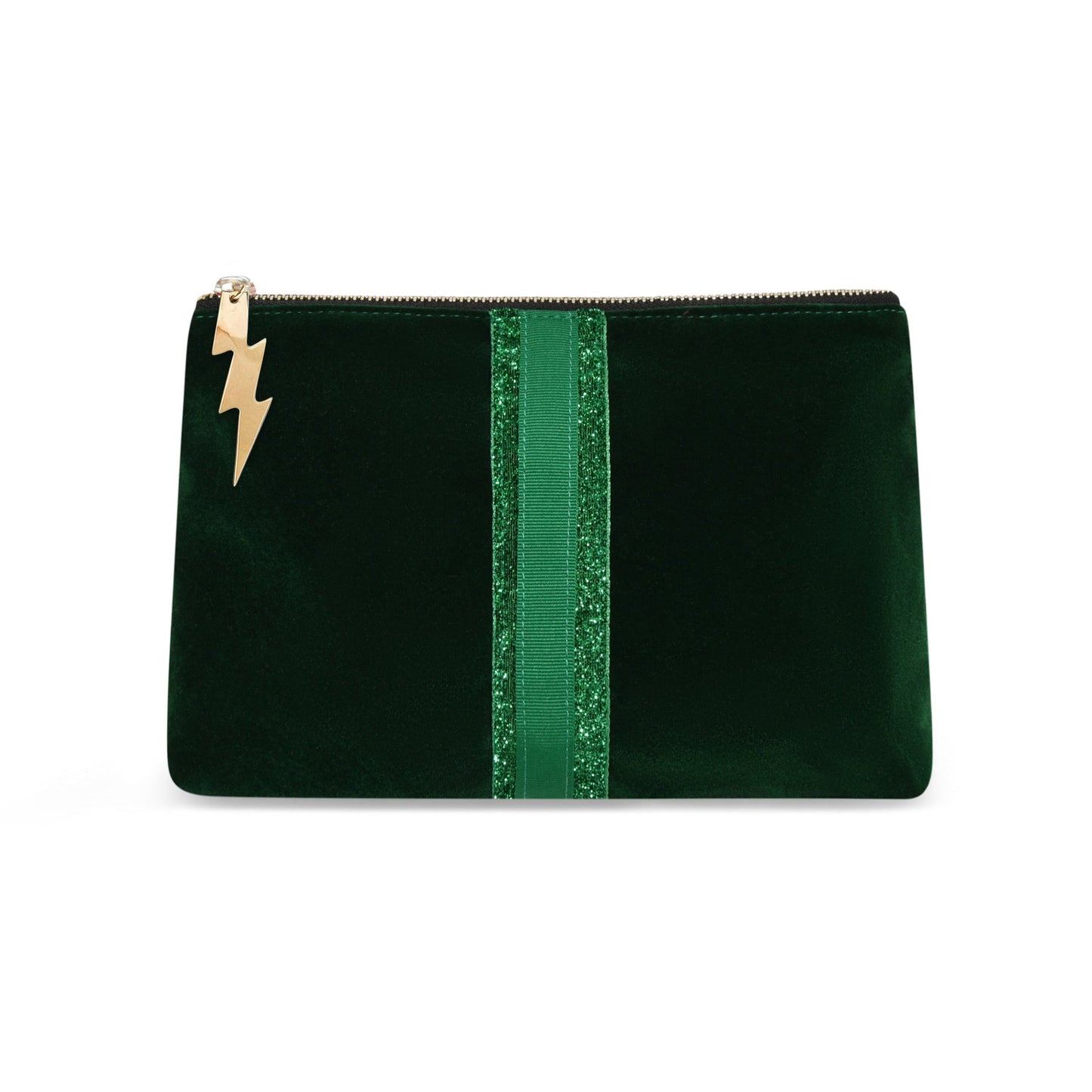 Bottle Green Velvet Clutch Bag (Green stripe)