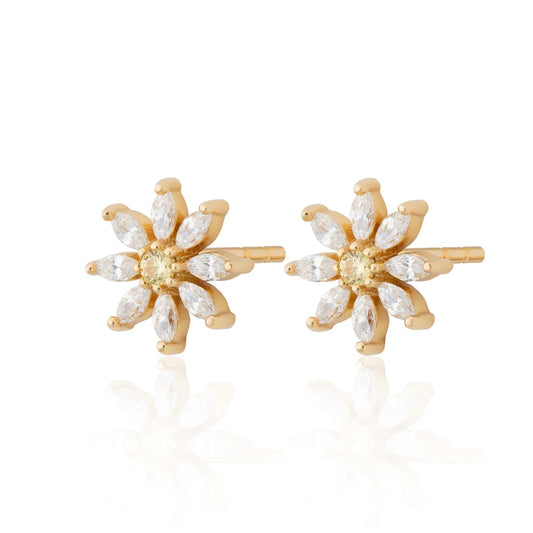 Pendientes de botón con flores brillantes - Oro