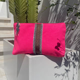 BRIGHT PINK LUCKY STRIPE CLUTCH