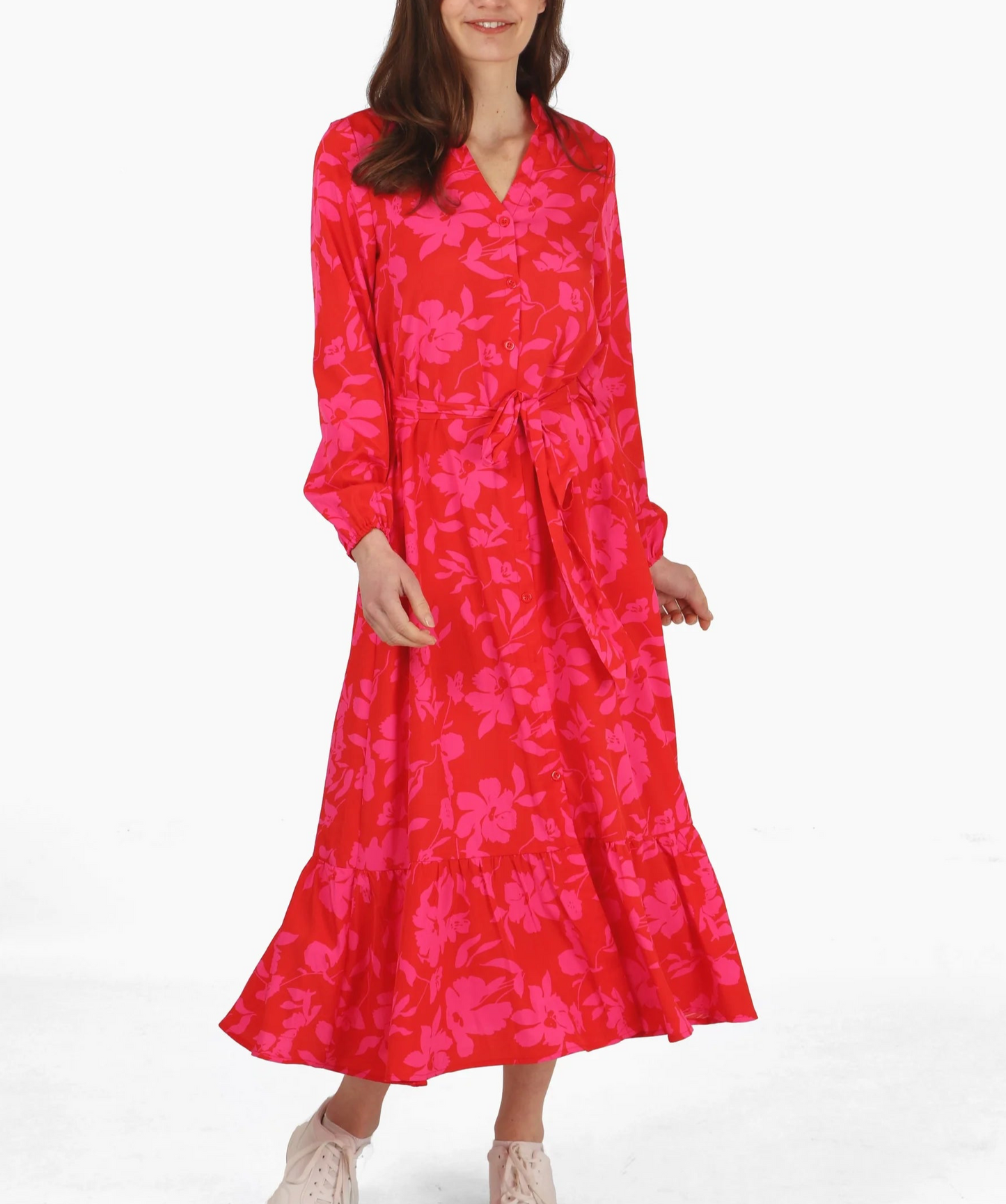 Button Down Shirt Dress - Tropical Flower Print