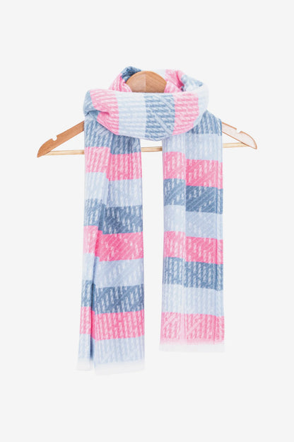 Striped Blanket Scarf - Blue/Pink