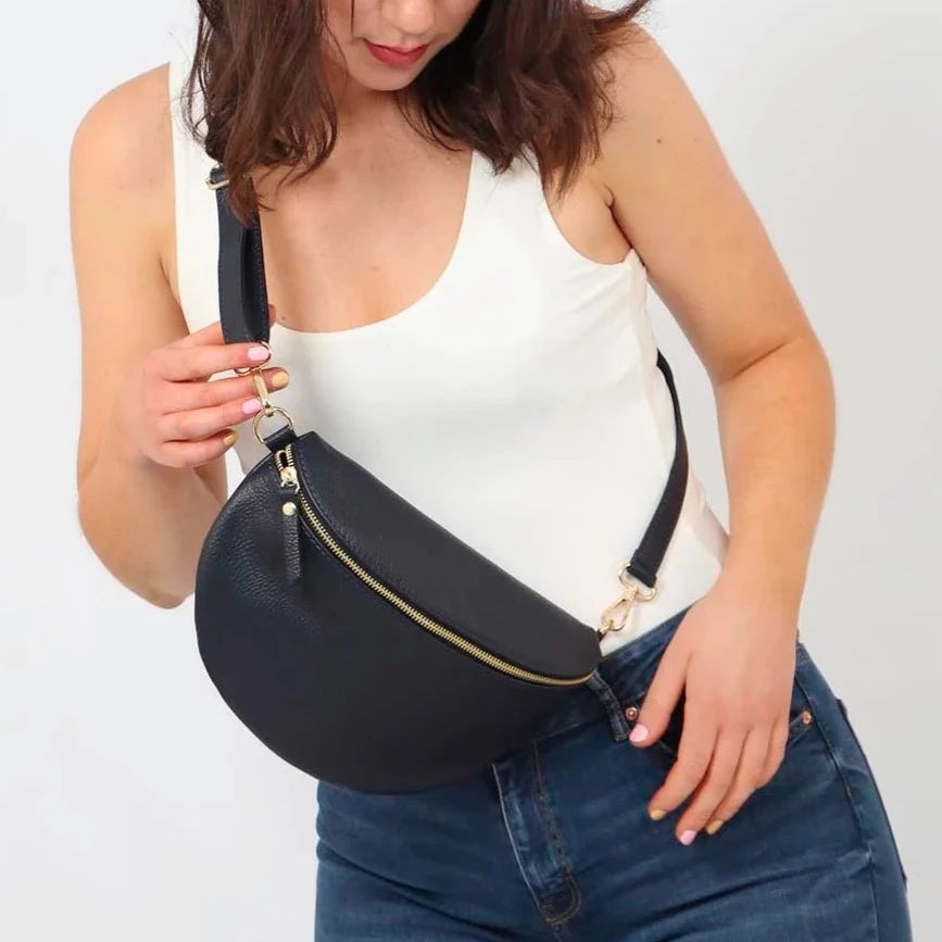 Black half moon crossbody bag best sale