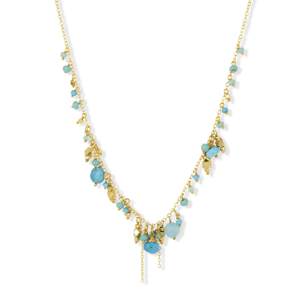 Gemstone Beaded Charm Necklace - Turquoise and Apatite