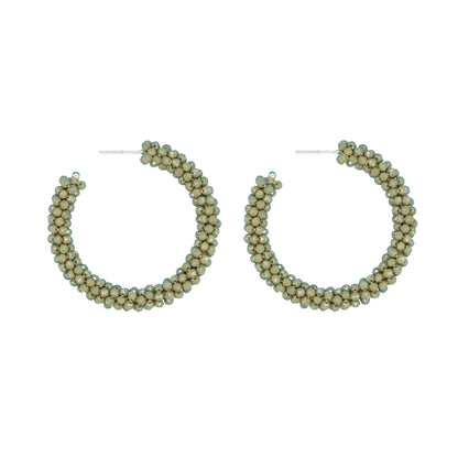 Boucles d'oreilles créoles en perles kaki