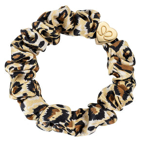 Gold Heart Silk Scrunchie - Leopard