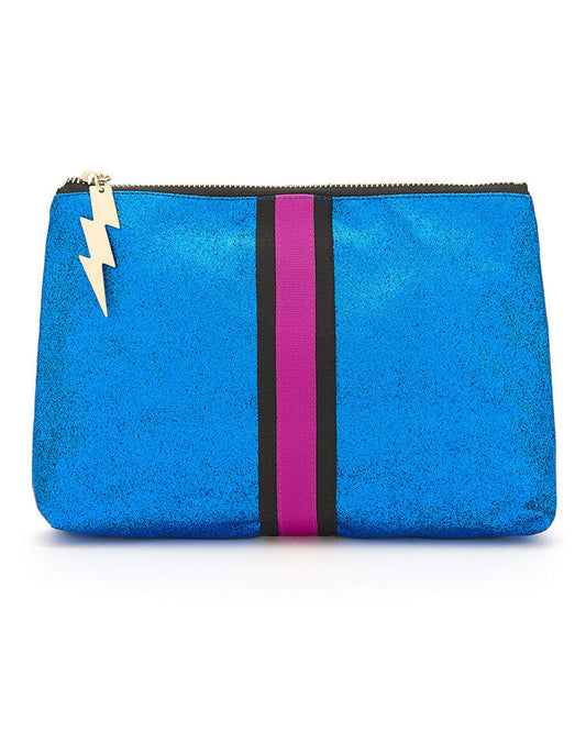 Cartera de mano con purpurina azul brillante