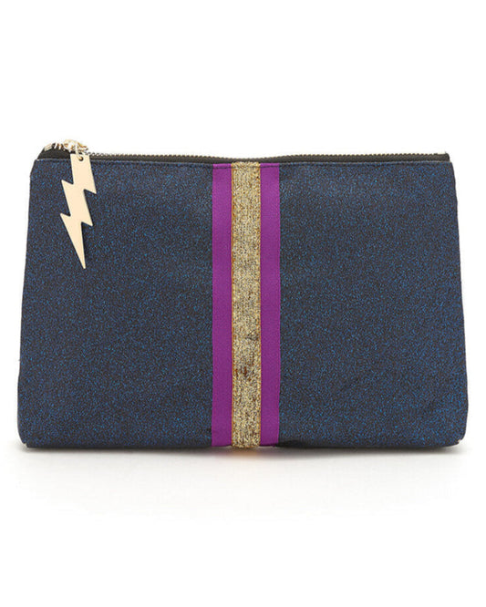 Cartera de mano con purpurina azul marino