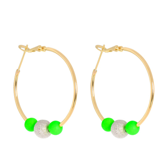 MEDIUM DISCO HOOPLA EARRINGS - GREEN/SILVER