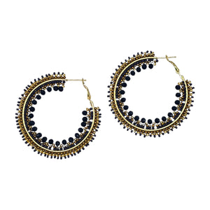 Navy & Bronze Beaded Ombre Hoop Earrings