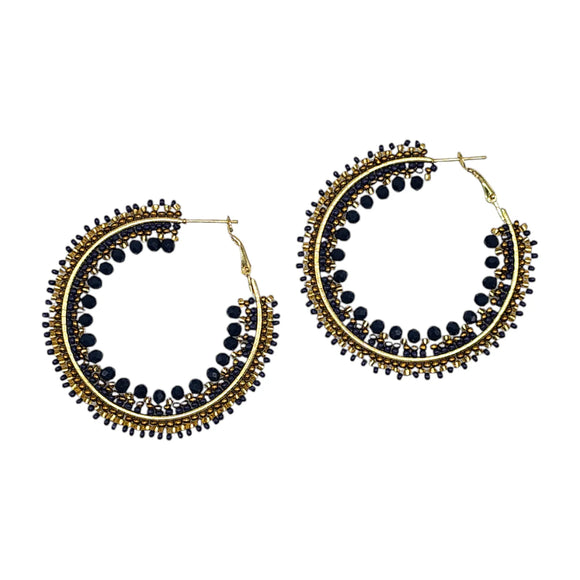 Navy & Bronze Beaded Ombre Hoop Earrings